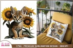 Abyssinian watercolor kitty sunflower sublimation, kitty png Product Image 3