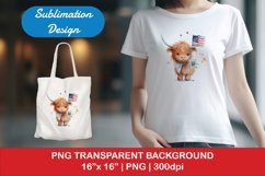 Sublimation design, Baby Higland Cow holding Flag, PNG file Product Image 1