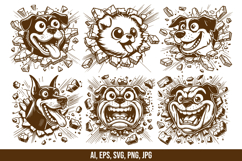 Funny Dogs Breaking Wall Vector Clipart Product Image 1