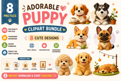 Adorable Puppy Clipart Bundle PNG Sublimation Product Image 1