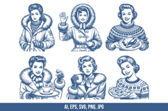 Vintage Housewife Wearing Winter Dress Vector Bundle Product Image 1