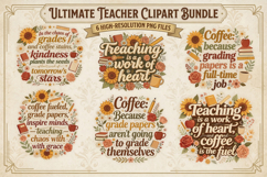 Retro Teacher Clipart Bundle, Cute School Sublimation PNG Product Image 1