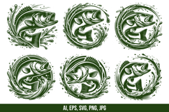 Largemouth Bass Splashing Water Vector Clipart Product Image 1