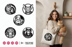 5 Artistic Cat SVG Bundle | Woodblock Clipart PNG, EPS, SVG Product Image 1
