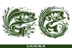 Largemouth Bass Splashing Water Vector Clipart Product Image 2