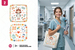 Cute Nurse PNG Medical Clipart Floral Sublimation Product Image 1