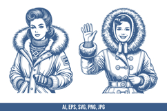 Vintage Housewife Wearing Winter Dress Vector Bundle Product Image 4