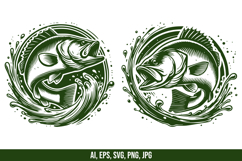 Largemouth Bass Splashing Water Vector Clipart Product Image 3