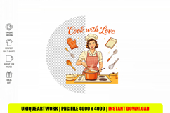 Retro Chef Woman PNG Cook with Love Sublimation Product Image 1