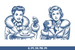 Vintage Housewife Wearing Winter Dress Vector Bundle Product Image 2
