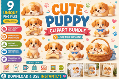 Cute Puppy Clipart Bundle PNG | 9 Adorable Dogs Product Image 1
