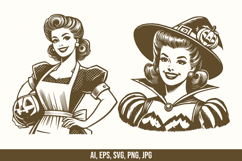 Halloween Retro Housewife Vector Bundle Product Image 4