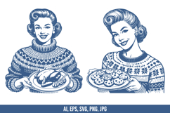 Vintage Housewife Wearing Winter Dress Vector Bundle Product Image 3