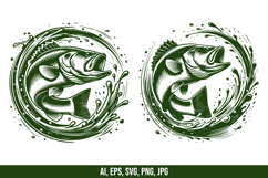 Largemouth Bass Splashing Water Vector Clipart Product Image 4