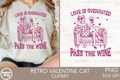Love is Overrated Pass the Wine|Retro Valentine Cat Product Image 4