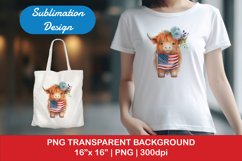 Sublimation design, Baby Higland Cow holding Flag, PNG file Product Image 1