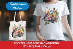 Sublimation design, Tropical Plants and colorful Birds, PNG Product Image 1