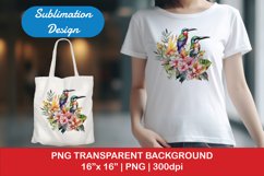 Sublimation design, Tropical Plants and colorful Birds, PNG Product Image 1