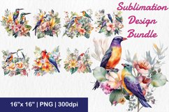 Tropical plants and colorful birds Sublimation Design PNG Product Image 1