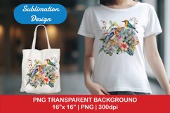 Sublimation design, Tropical Plants and colorful Birds, PNG Product Image 1