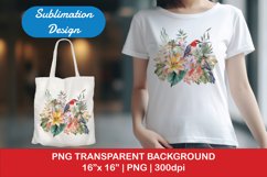 Sublimation design, Tropical Plants and colorful Birds, PNG Product Image 1