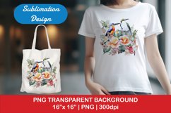 Sublimation design, Tropical Plants and colorful Birds, PNG Product Image 1