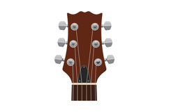 Brown wooden guitar headstock with metal tuning pegs in mini Product Image 1