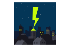 Nighttime urban cityscape with glowing yellow lightning bolt Product Image 1