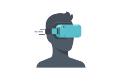 Silhouette of man wearing futuristic teal virtual reality he Product Image 1
