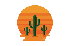 Green cactus plants in desert landscape with orange sunset b Product Image 1