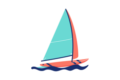 Small sailboat with turquoise and coral sails floating on st Product Image 1