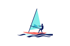 Windsurfer balancing on red board with teal sail in stylized Product Image 1