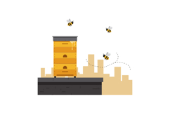Beehive with honey dripping and flying bees in flat design u Product Image 1