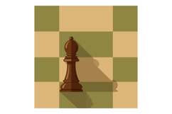 Brown chess bishop piece standing on green and beige checker Product Image 1