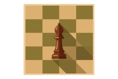 Brown chess bishop piece on checkered board with long shadow Product Image 1