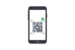 Smartphone displaying QR code scanning with confirmation che Product Image 1