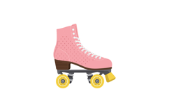 Pink retro roller skate with yellow wheels and brown heel in Product Image 1