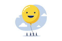 Happy yellow balloon floating in blue sky with small clouds Product Image 1