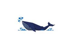 Blue whale spouting water in ocean waves minimal flat design Product Image 1