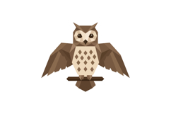 Brown owl with spread wings perched on branch in geometric f Product Image 1