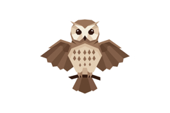 Brown owl with spread wings perched on branch flat geometric Product Image 1