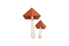 Two geometric mushrooms with reddish brown caps and beige st Product Image 1