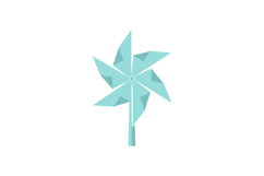 Light blue stylized pinwheel with geometric blades in minima Product Image 1