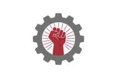 Raised red fist inside grey gear symbolizing strength and so Product Image 1