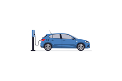 Blue electric car charging at station flat design vector ill Product Image 1