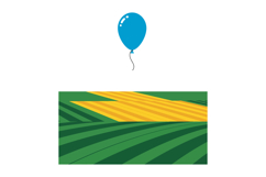 Blue balloon floating above geometric green and yellow agric Product Image 1