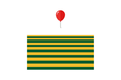 Red balloon floating above green and yellow striped rectangu Product Image 1