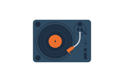 Vintage vinyl record player with tonearm and orange label fl Product Image 1