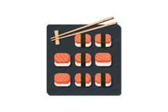 Salmon nigiri sushi set with chopsticks on black tray flat d Product Image 1