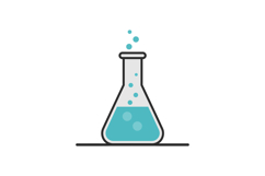Laboratory flask with bubbling blue liquid in minimal flat d Product Image 1